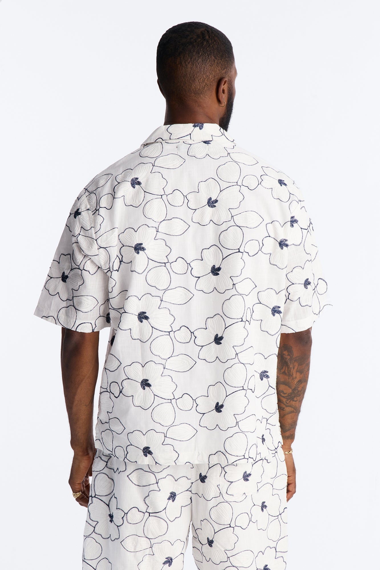 Relaxed Sand Blossom Cuban Collar Button Up Shirt - White/combo