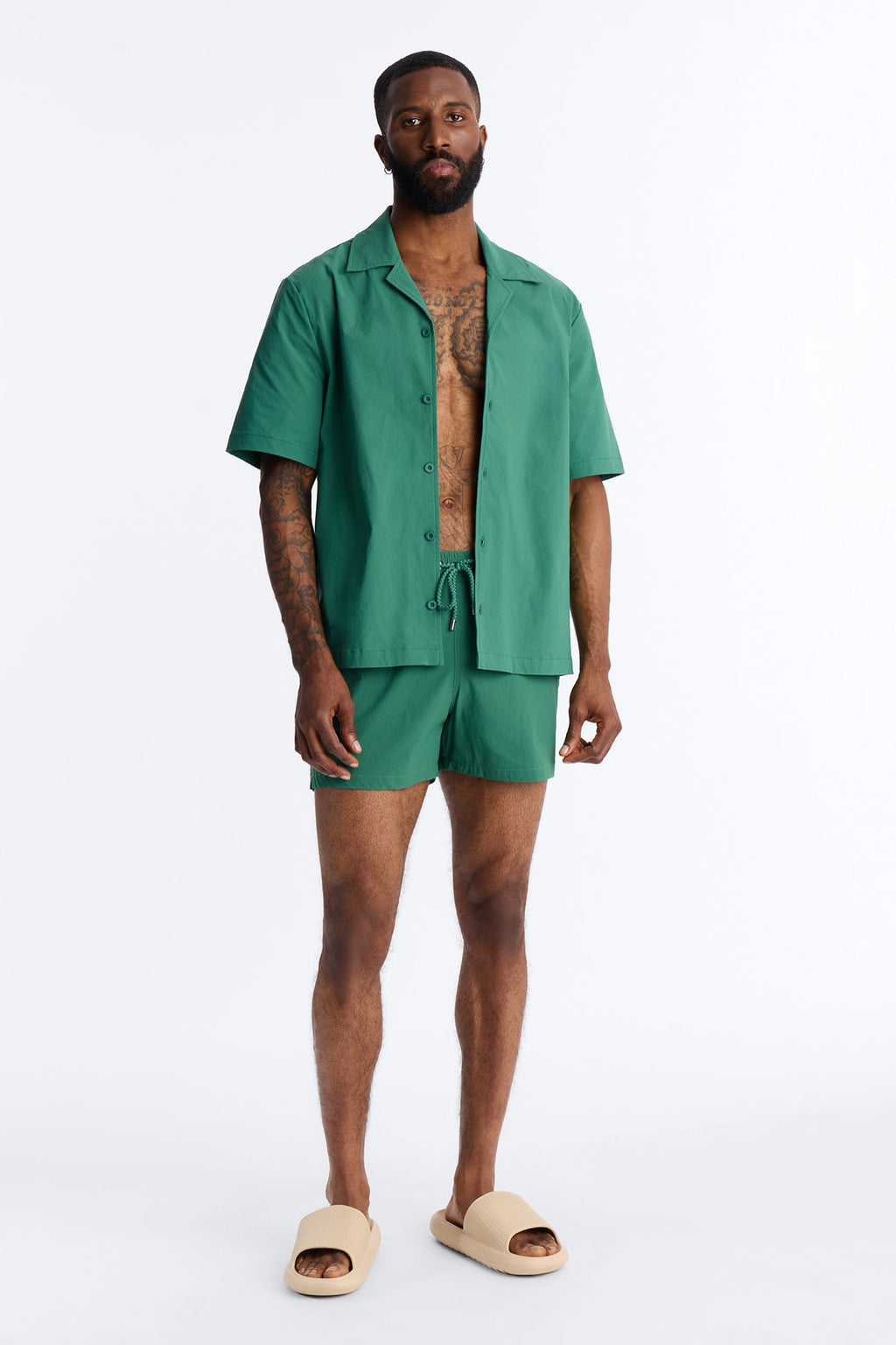 Montez Cuban Collar Button Up Shirt - Hunter Green