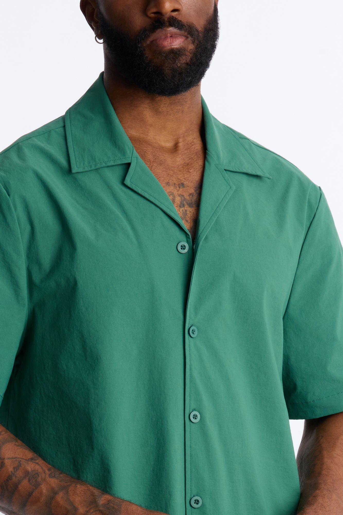 Montez Cuban Collar Button Up Shirt - Hunter Green