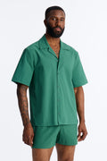 Montez Cuban Collar Button Up Shirt - Hunter Green