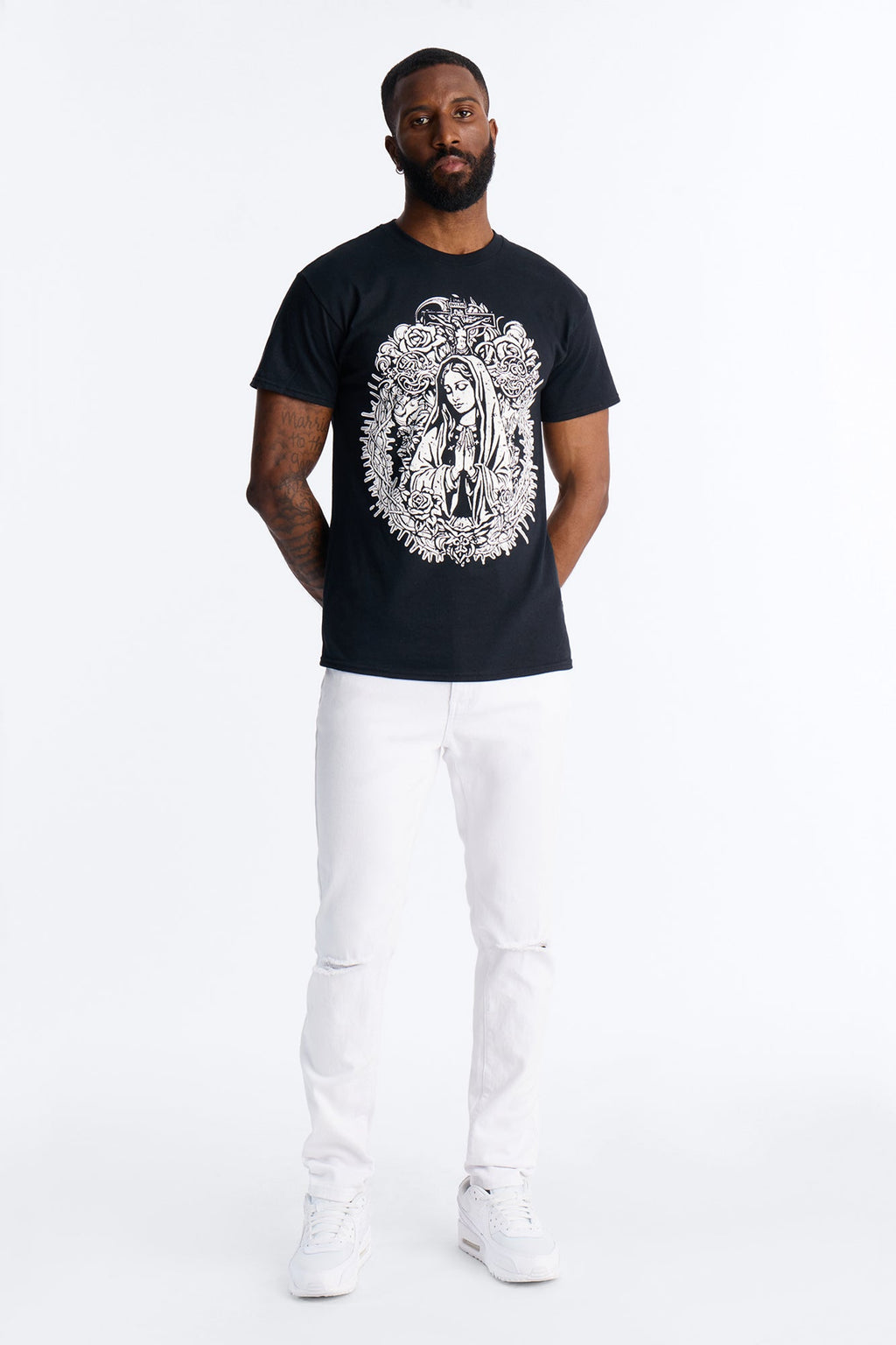 La Familia Mother Mary Short Sleeve Tee - Black