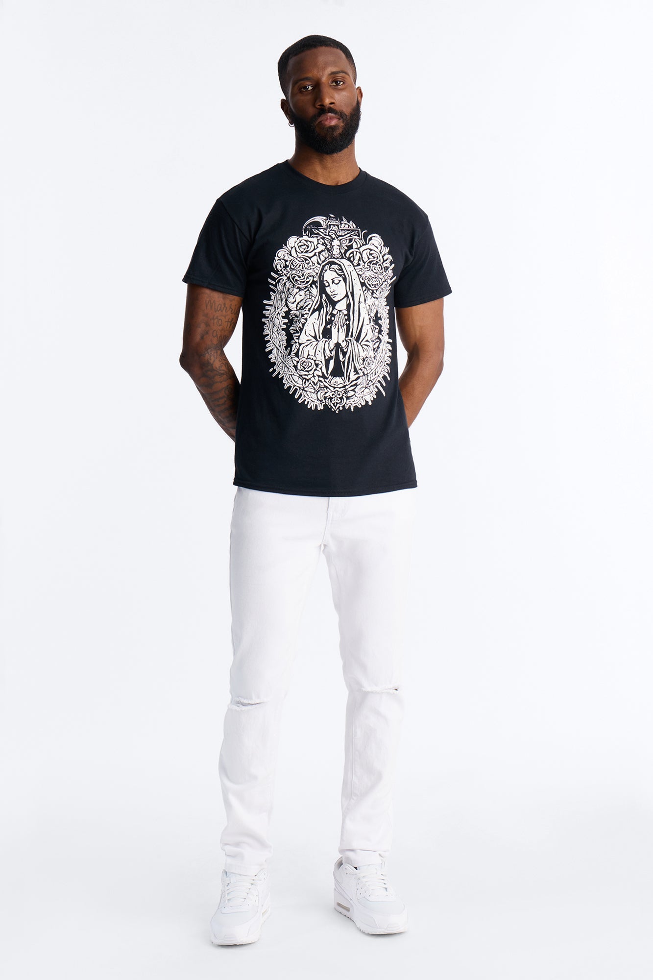 La Familia Mother Mary Short Sleeve Tee - Black