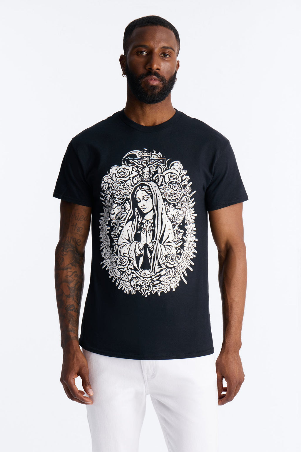 La Familia Mother Mary Short Sleeve Tee - Black