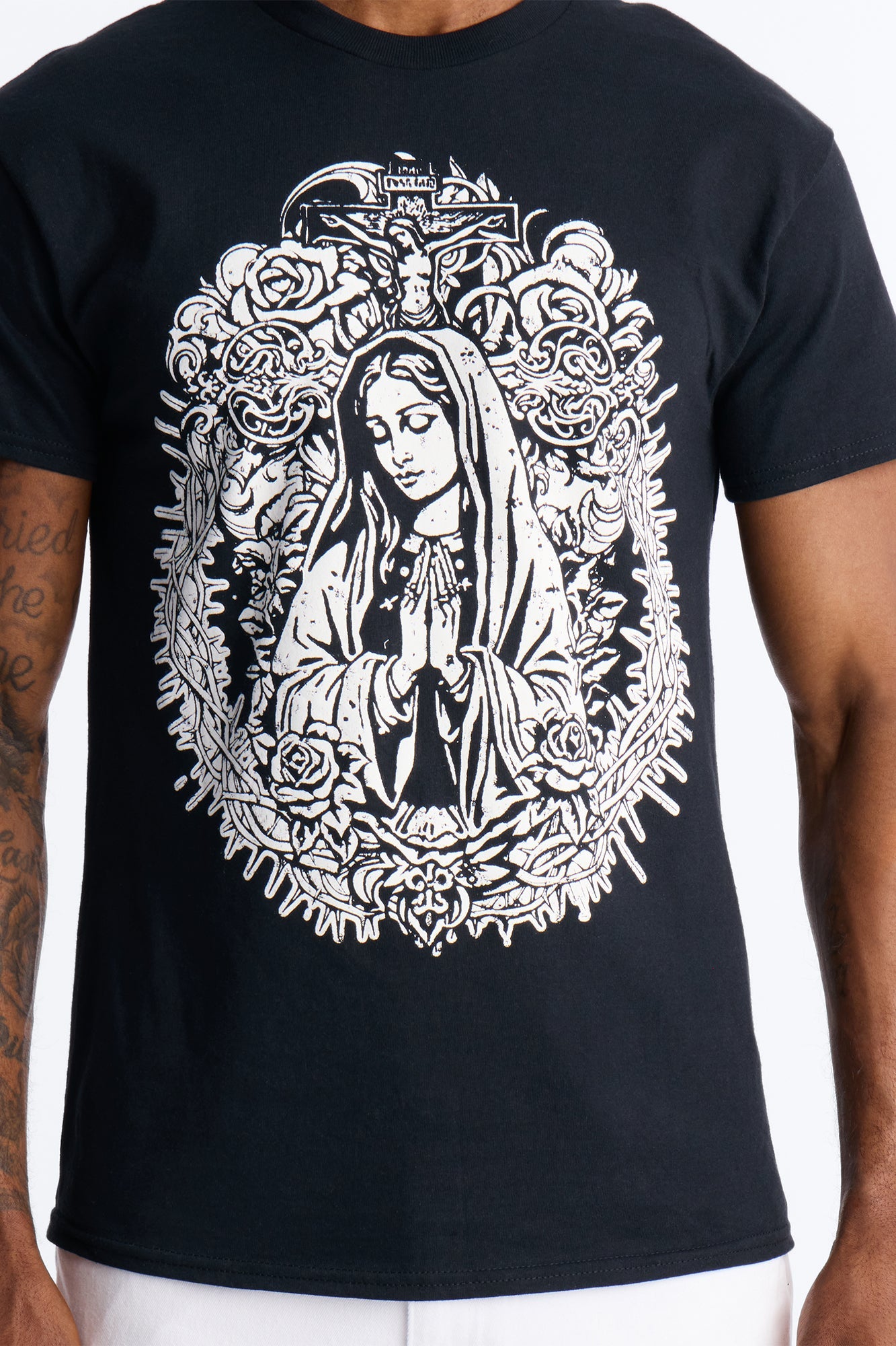 La Familia Mother Mary Short Sleeve Tee - Black