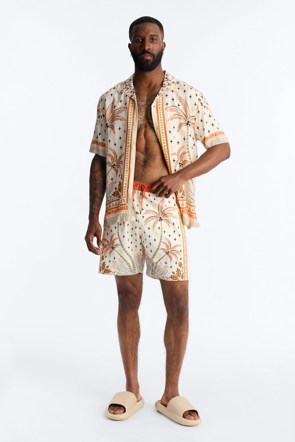 Tropical Twilight Resort Swim Trunk 7″ - Off White