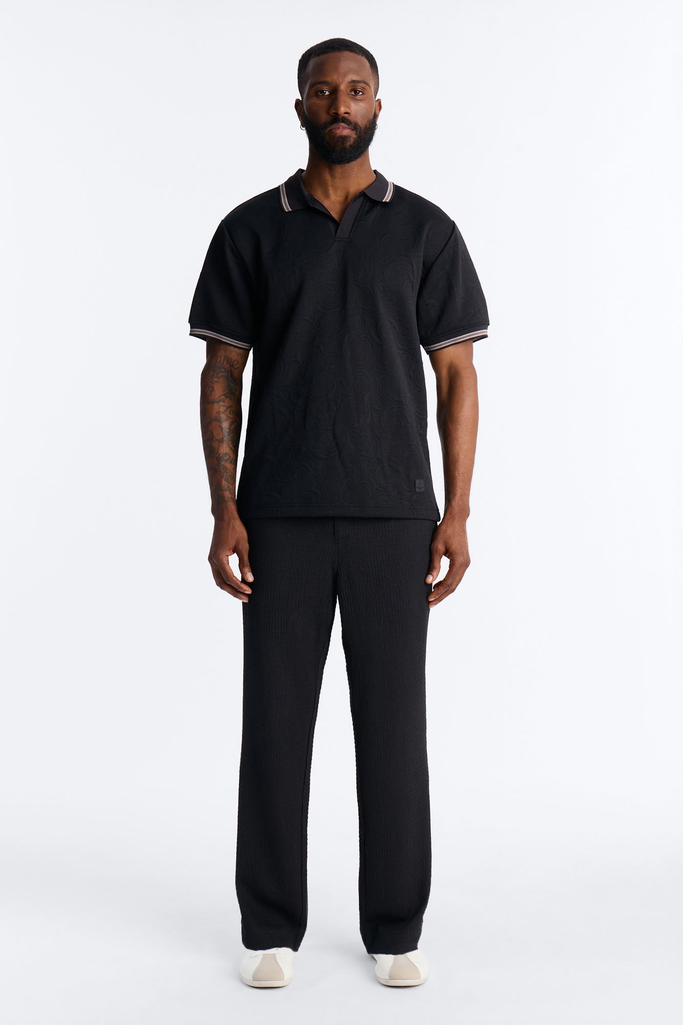 Saints Floral Johnny Collar Polo - Black