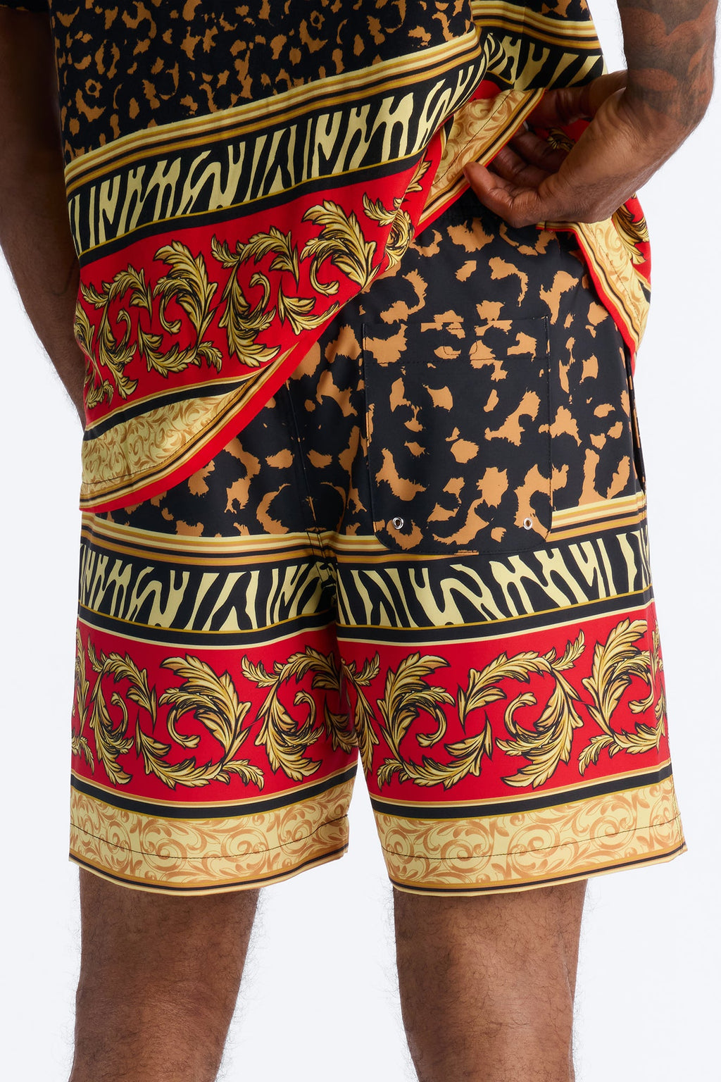 Animal Instincts Paneled Swim Trunk 7″ - Leopard