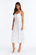 Anika Floral Midi Dress - White/Blue
