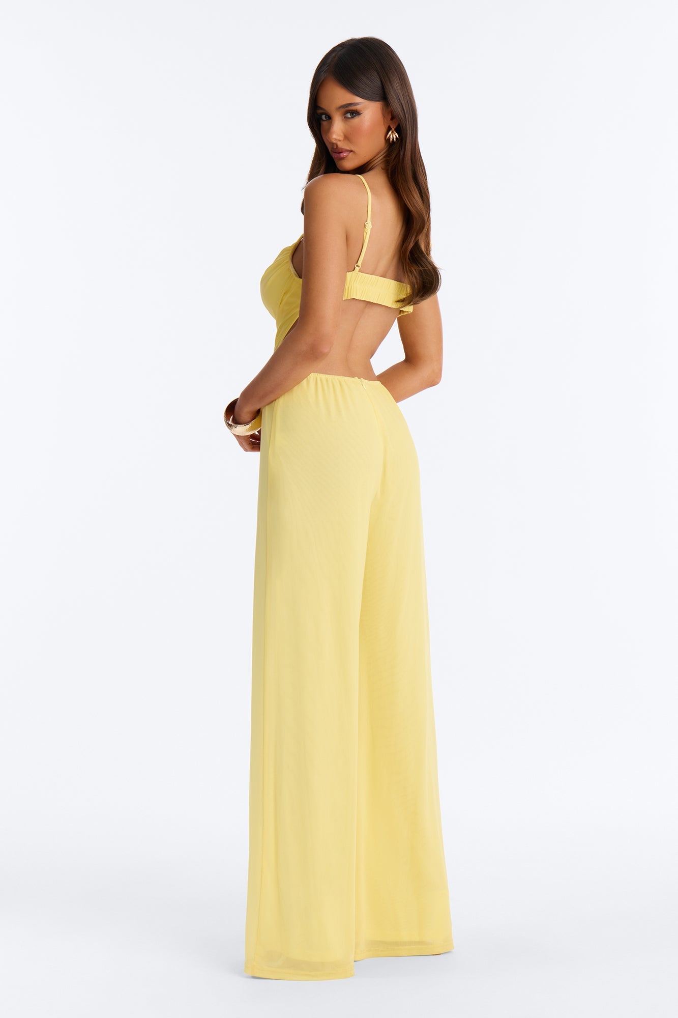 Maria Mesh Wide Leg Jumpsuit - Yellow