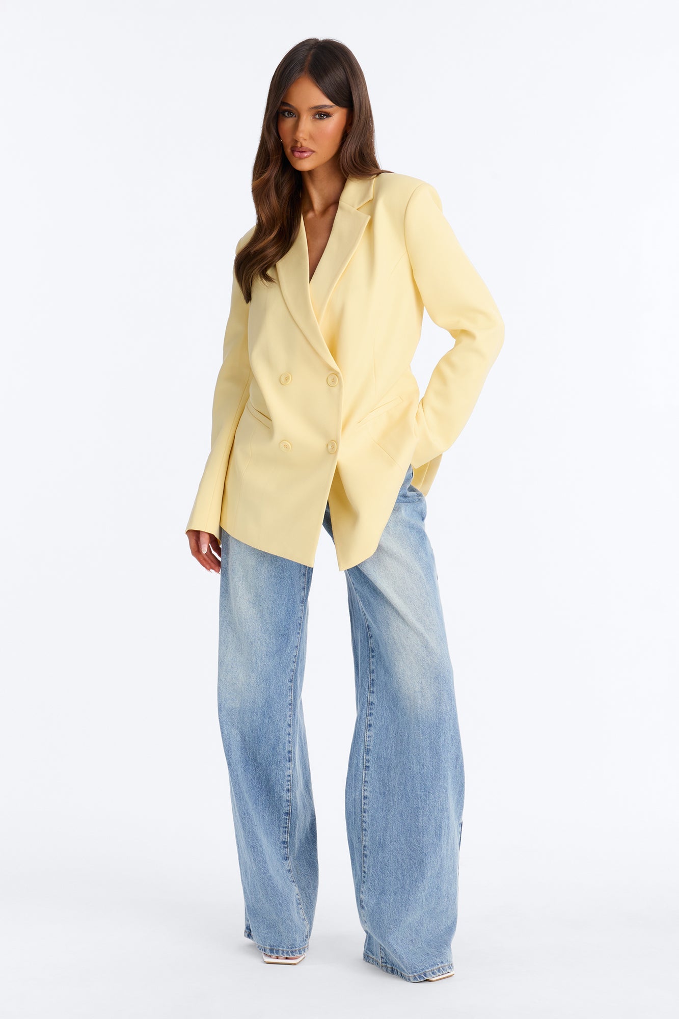 Big Goals Double Breasted Oversized Blazer - Butter Yellow