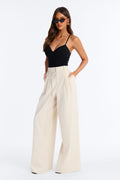 Old Money Feel Pinstripe Belted Trouser Pant 33″ - Beige