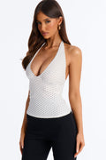 Chloe Mesh Polka Dot Halter Top - White/combo