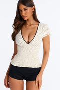 Marie Polka Dot Short Sleeve Smocked Top - White/combo
