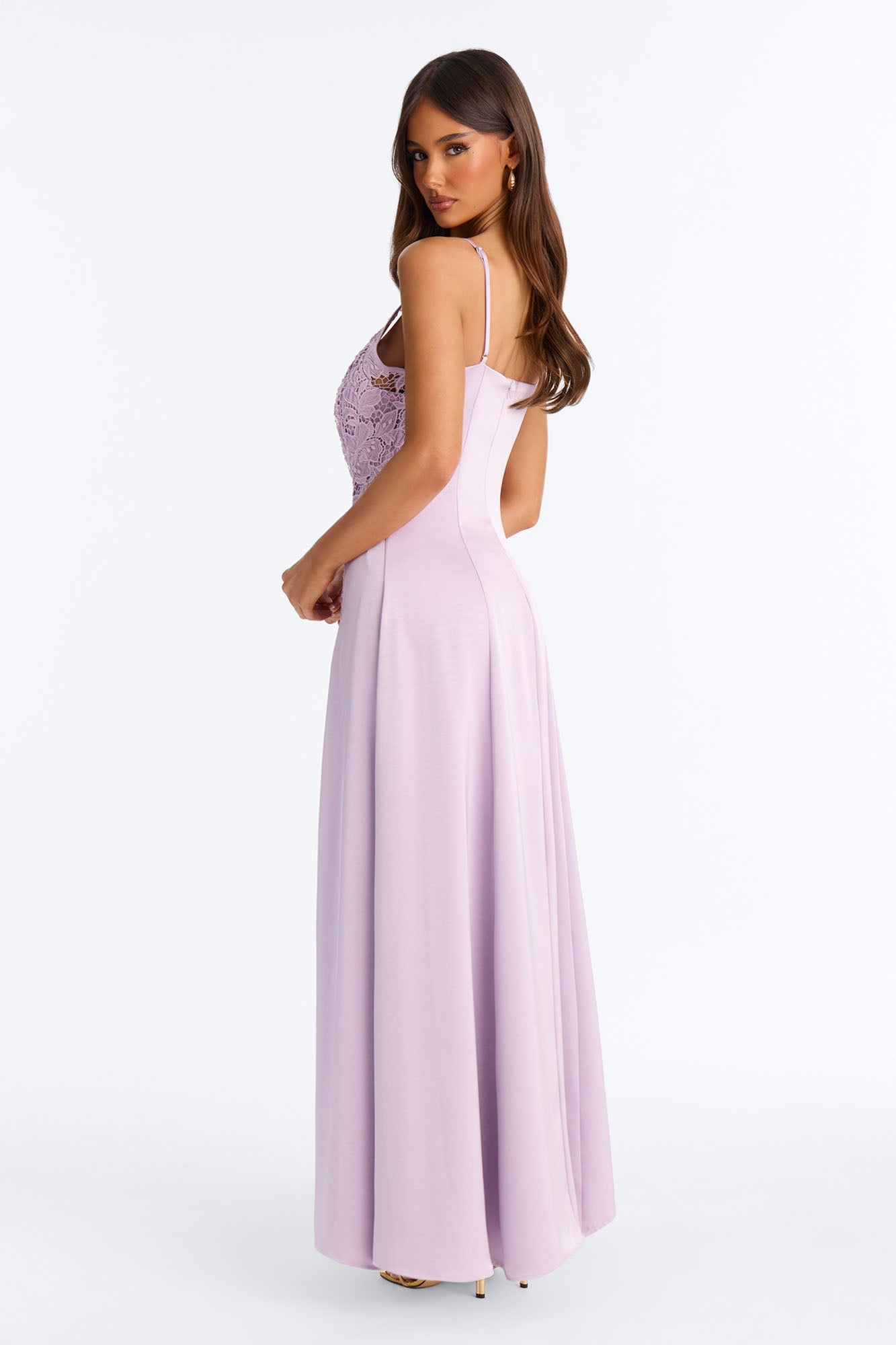 Analeigh Lace Satin Maxi Dress - Lavender