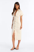 Hayley Denim Midi Dress - Cream