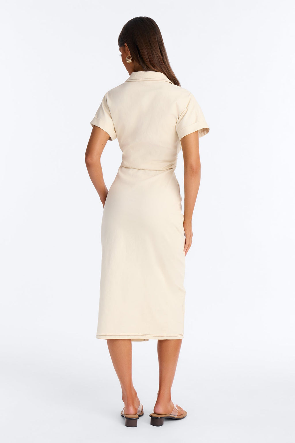 Hayley Denim Midi Dress - Cream