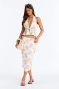 Hibiscus Haven Halter Skirt Set - Cream