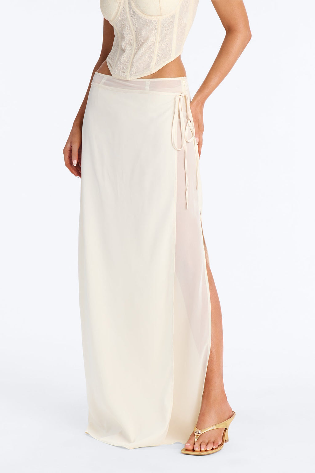 Phoebe Satin Wrap Maxi Skirt - Ivory