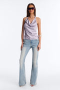 Cityscape Muse Plaid Satin Halter Top - Lilac
