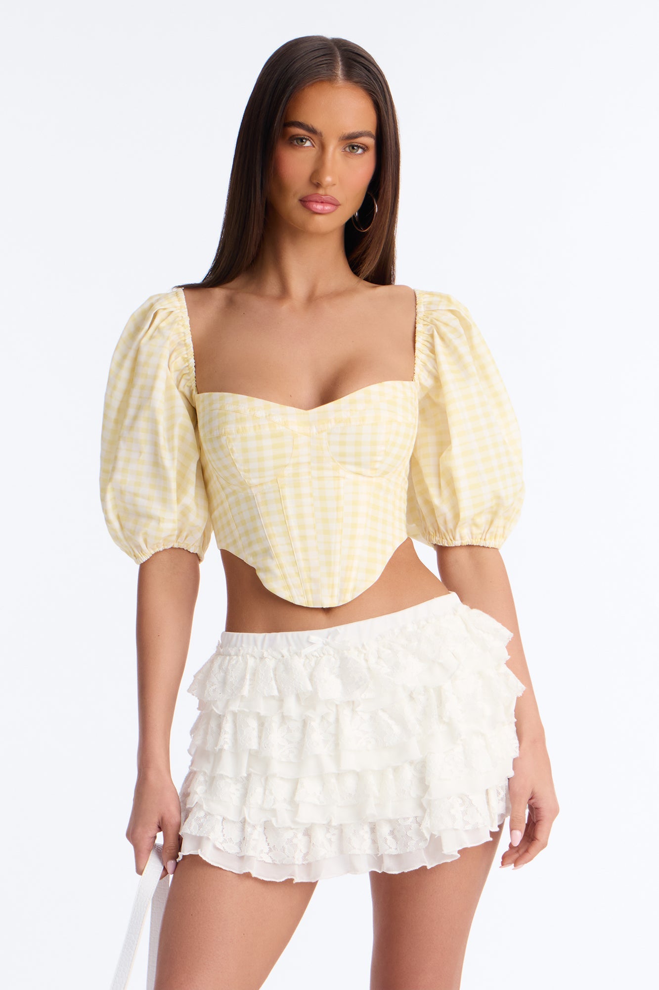 Sweet Like This Puff Sleeve Gingham Corset - Yellow/combo
