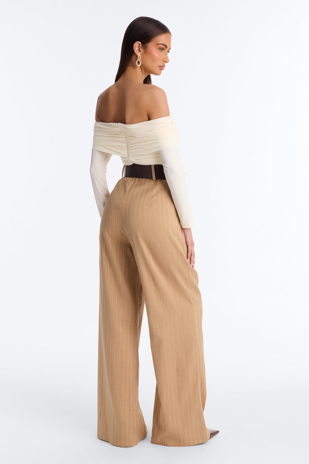 Priyana Pinstripe Belted Jumpsuit - Cream/combo