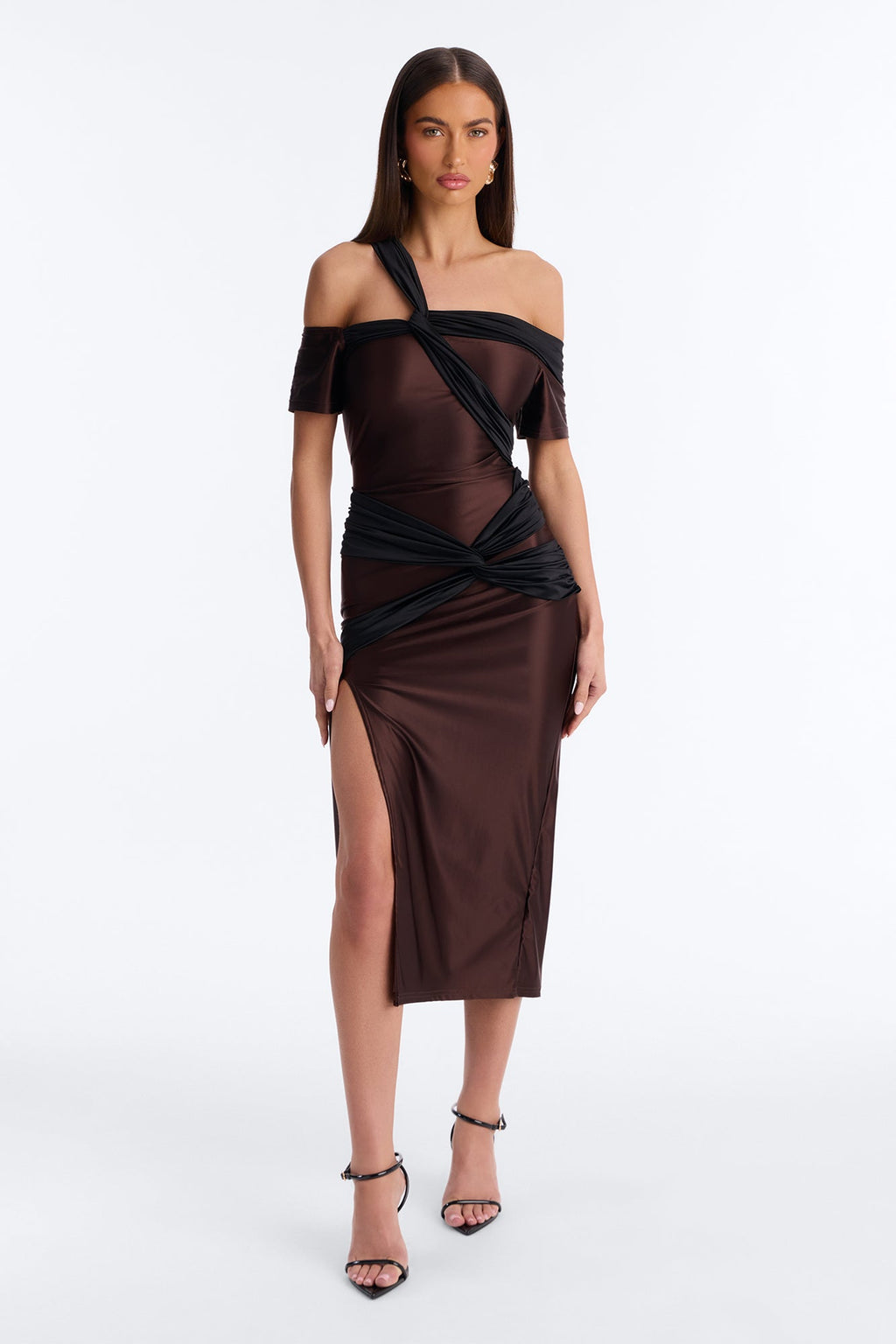 Malia Draped Midi Dress - Chocolate/Combo