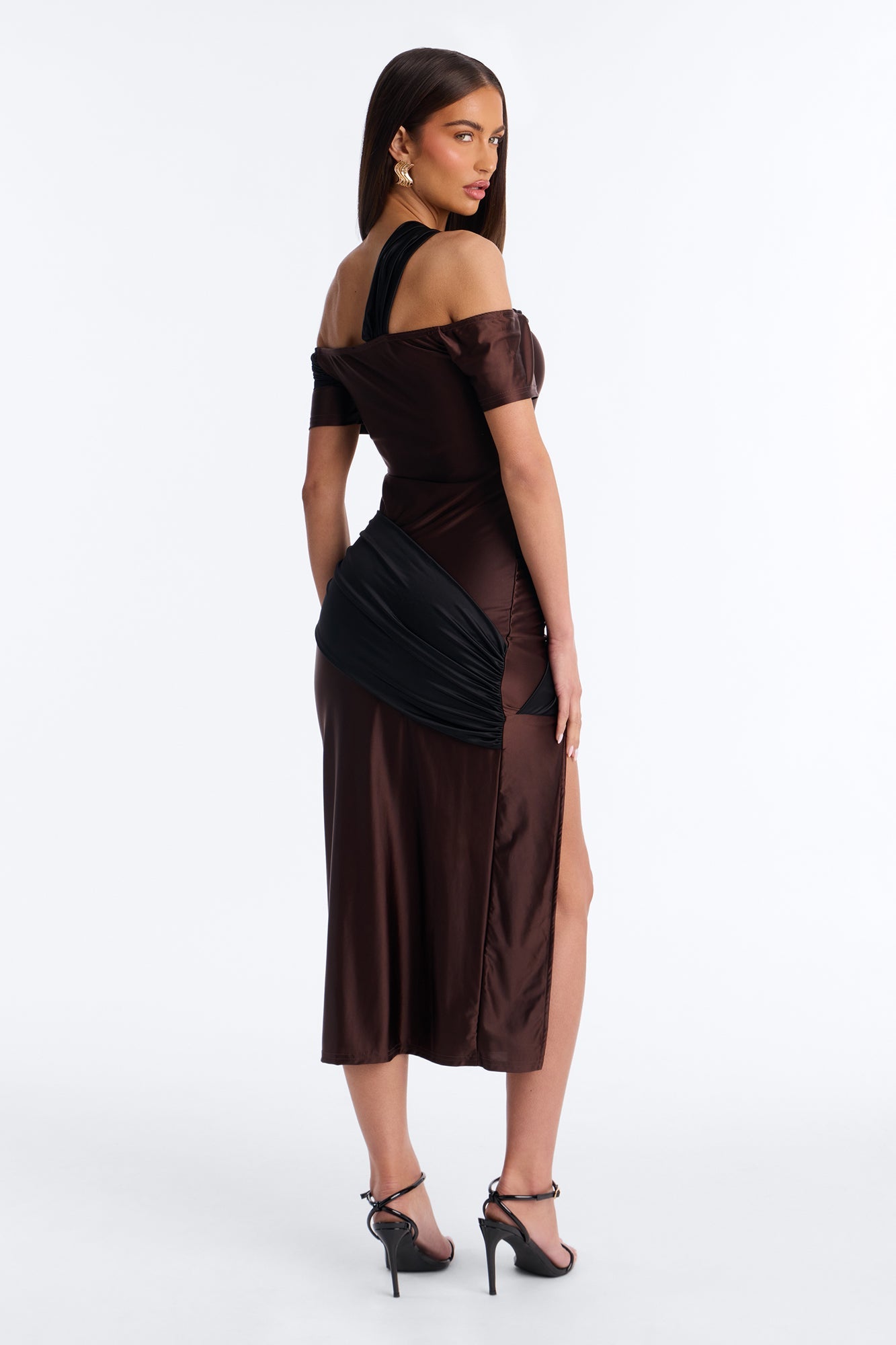Malia Draped Midi Dress - Chocolate/Combo