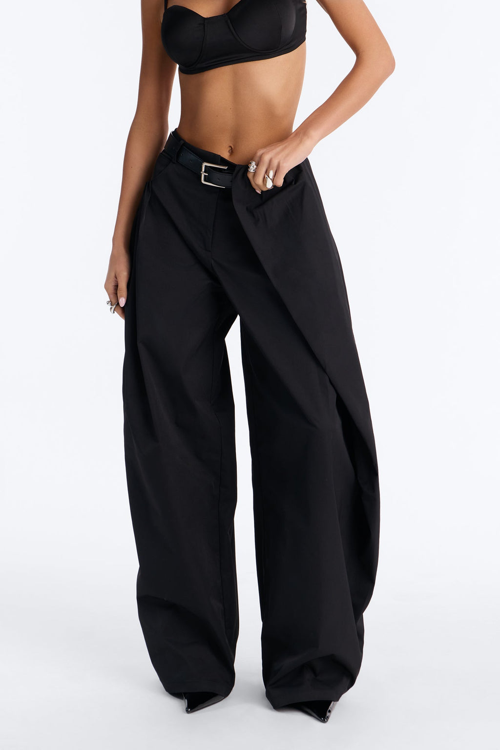 Kass High Rise Belted Wide Leg Pant - Black