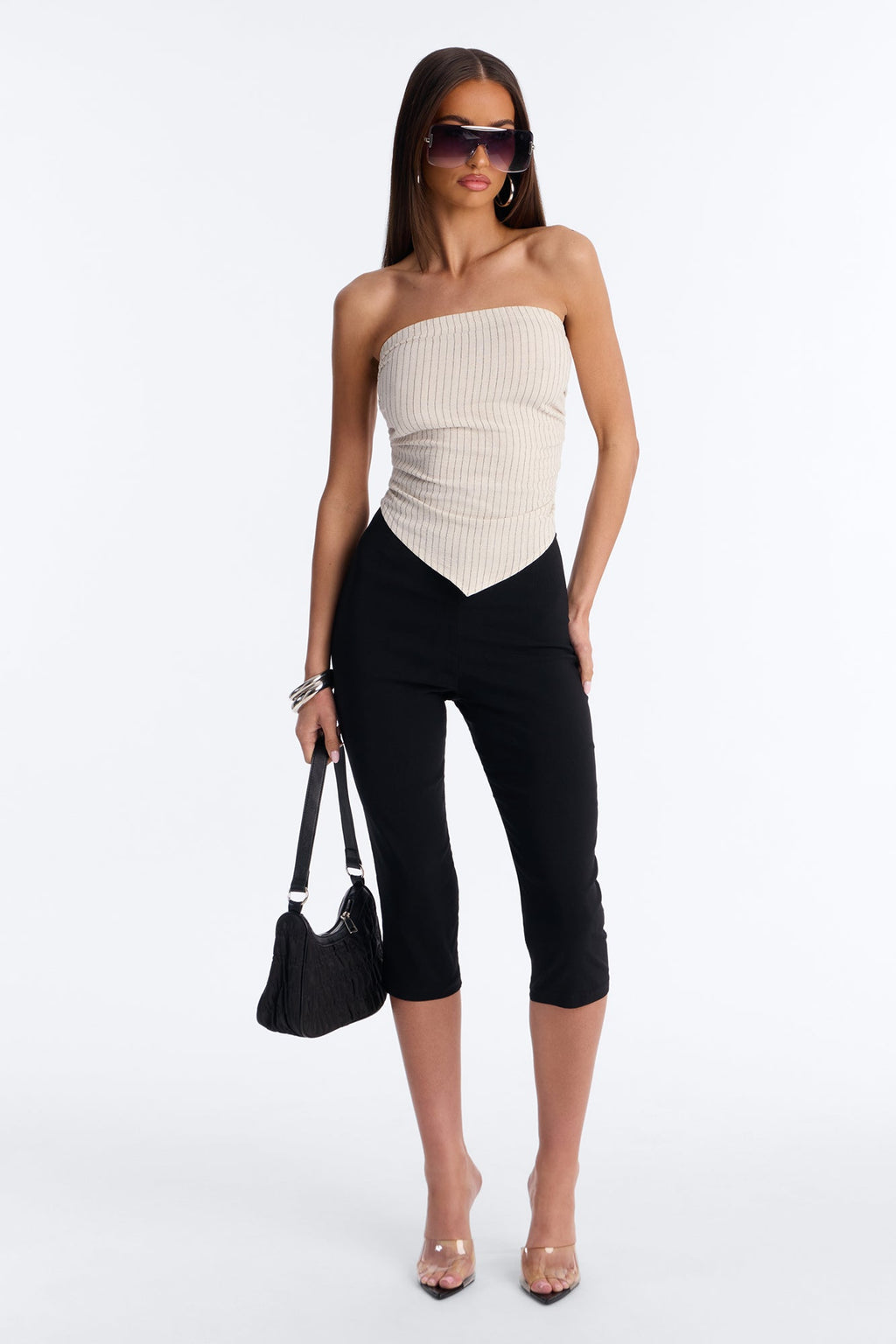Feeling Fine Pinstripe Linen Top - Oatmeal/combo