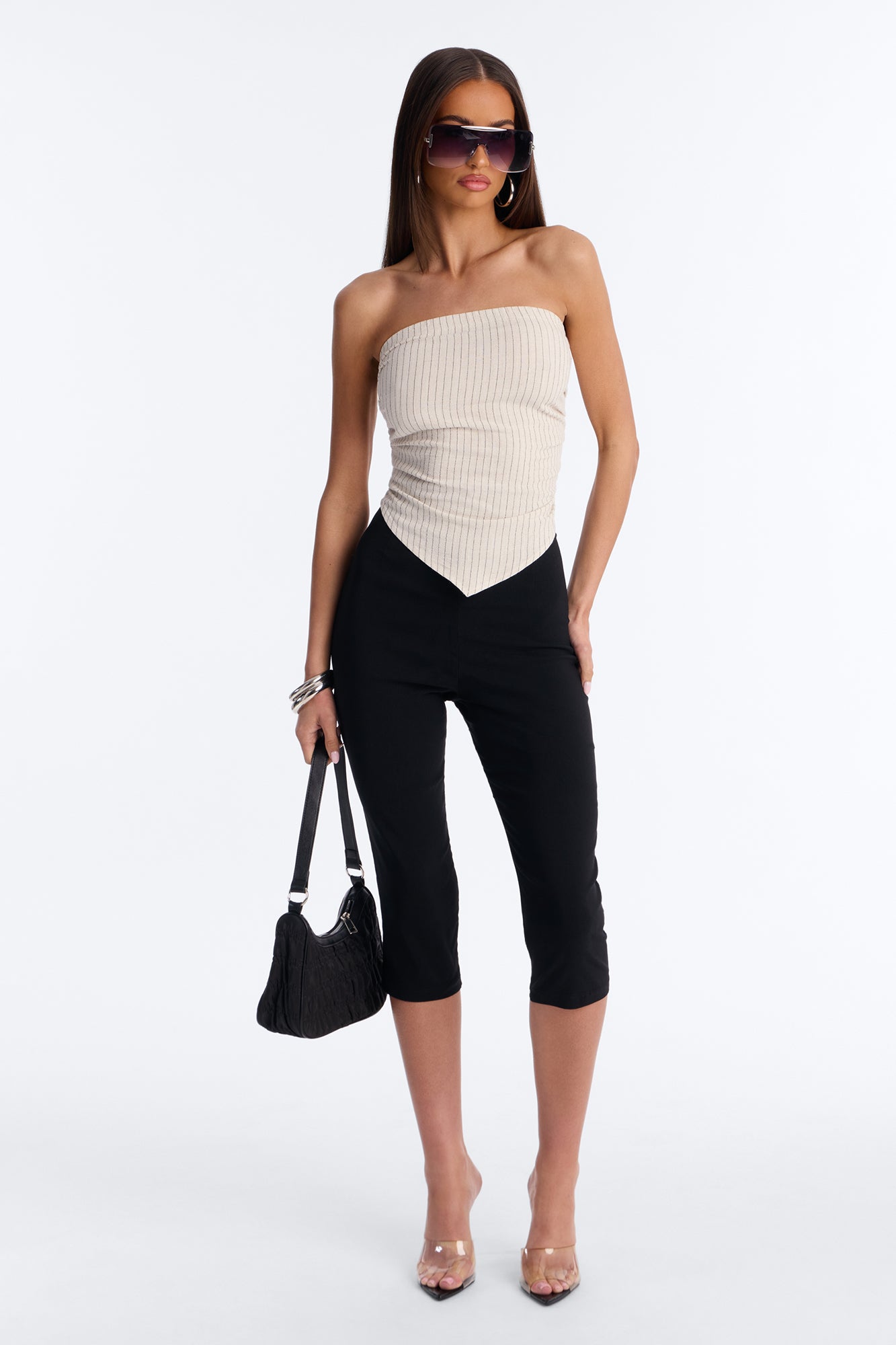 Feeling Fine Pinstripe Linen Top - Oatmeal/combo