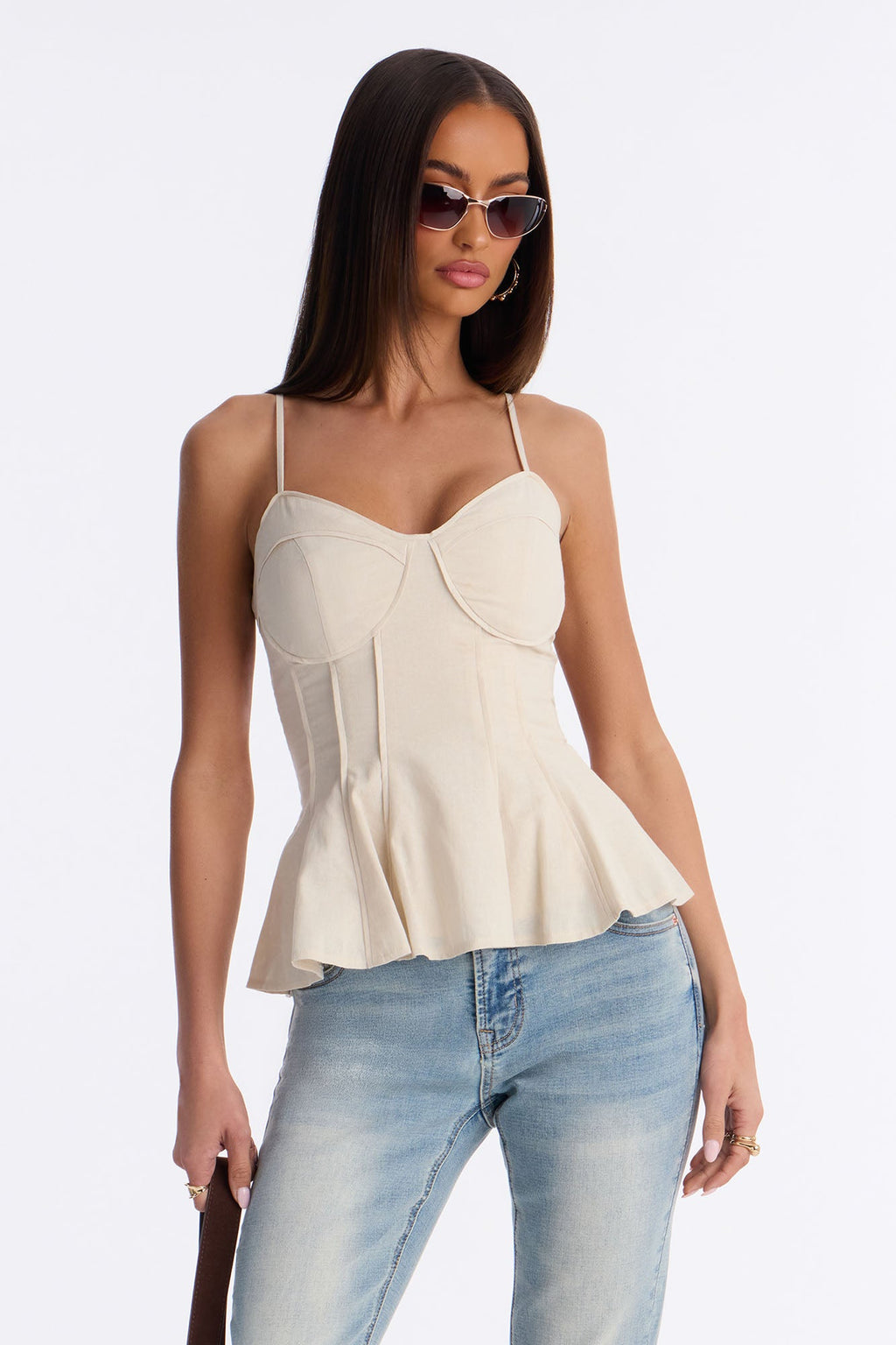 Pretty Please Peplum Linen Babydoll Top - Beige