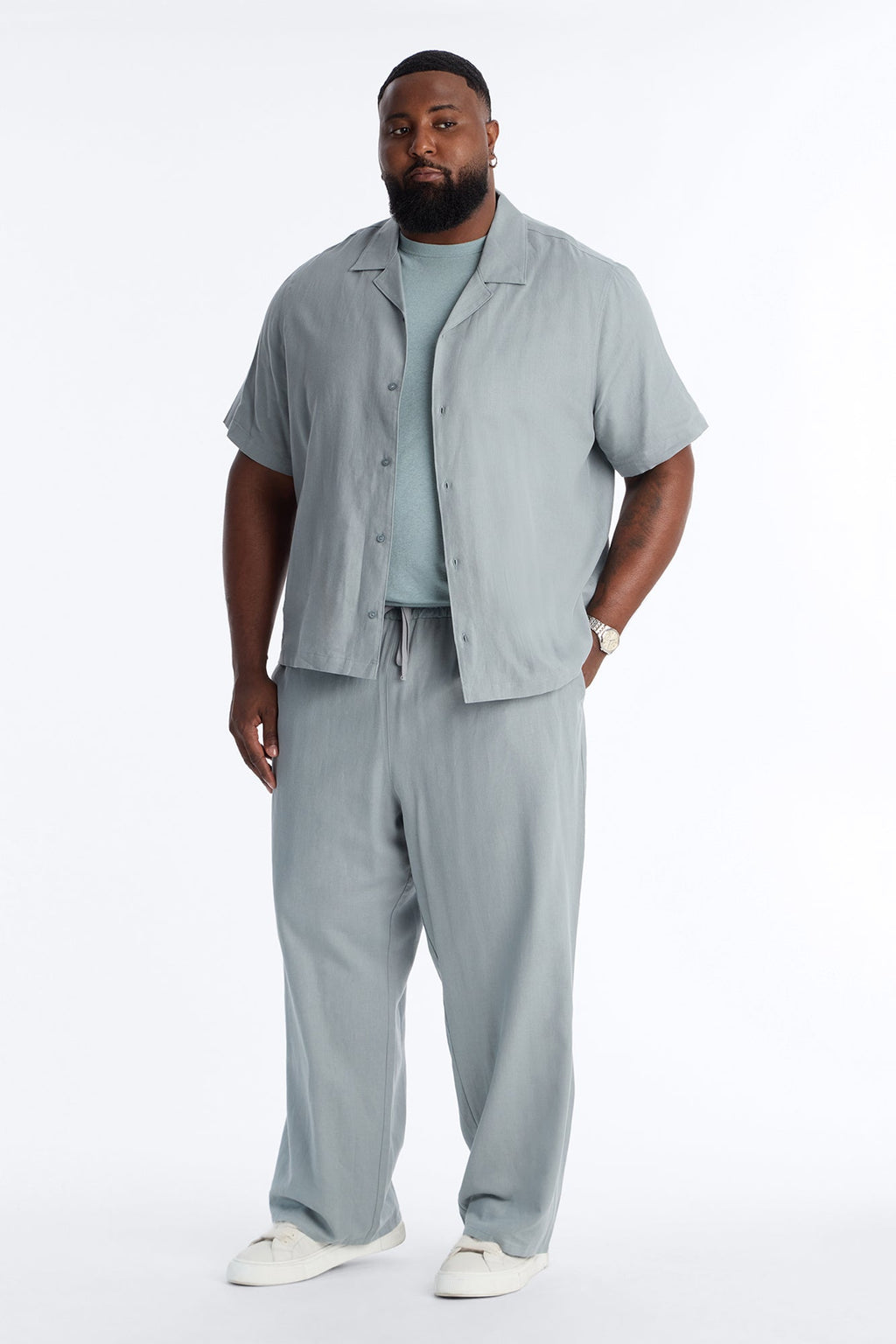 Bahamas Linen Baggy Pull On Pants - Slate Blue