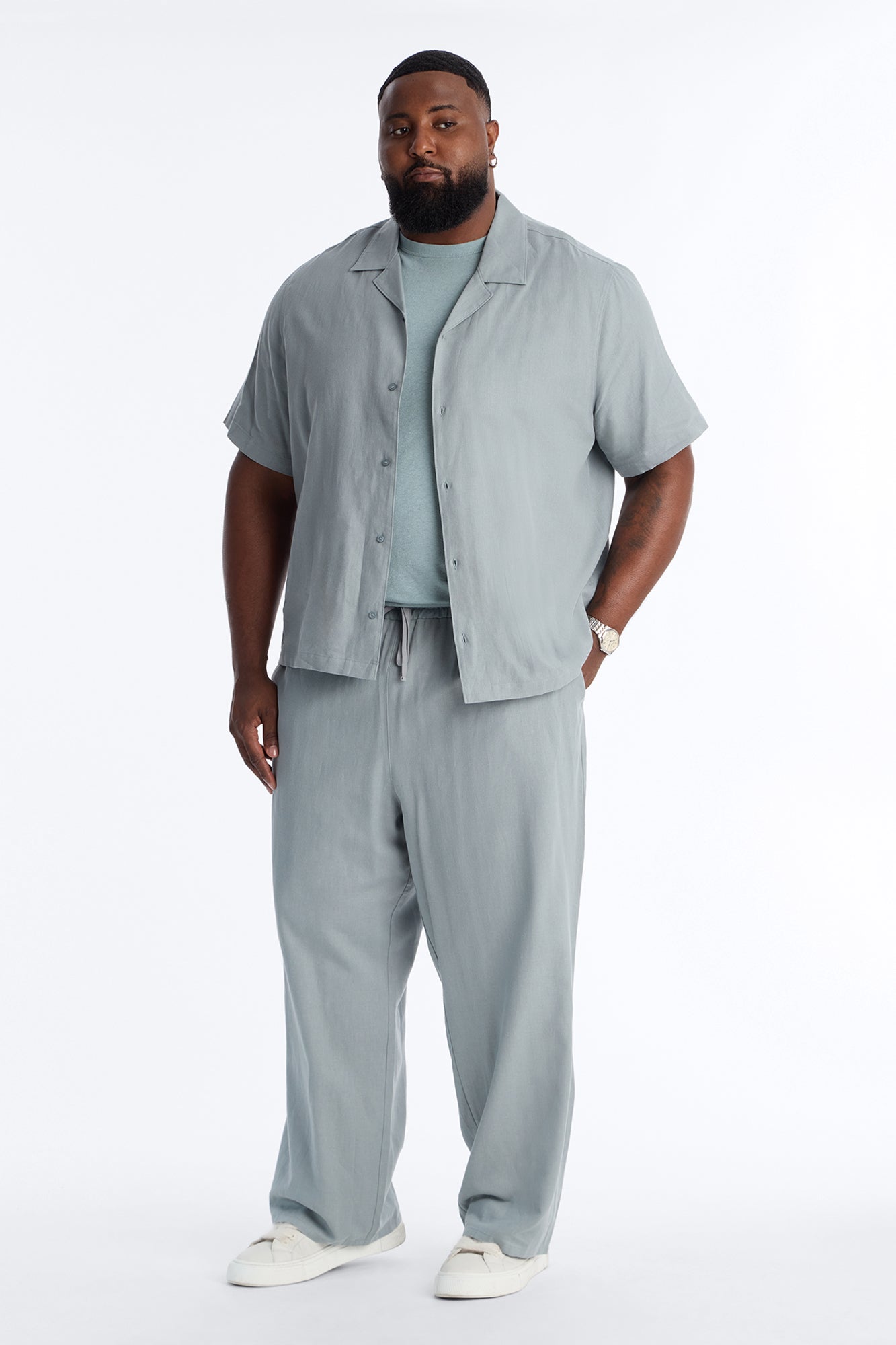 Bahamas Linen Baggy Pull On Pants - Slate Blue