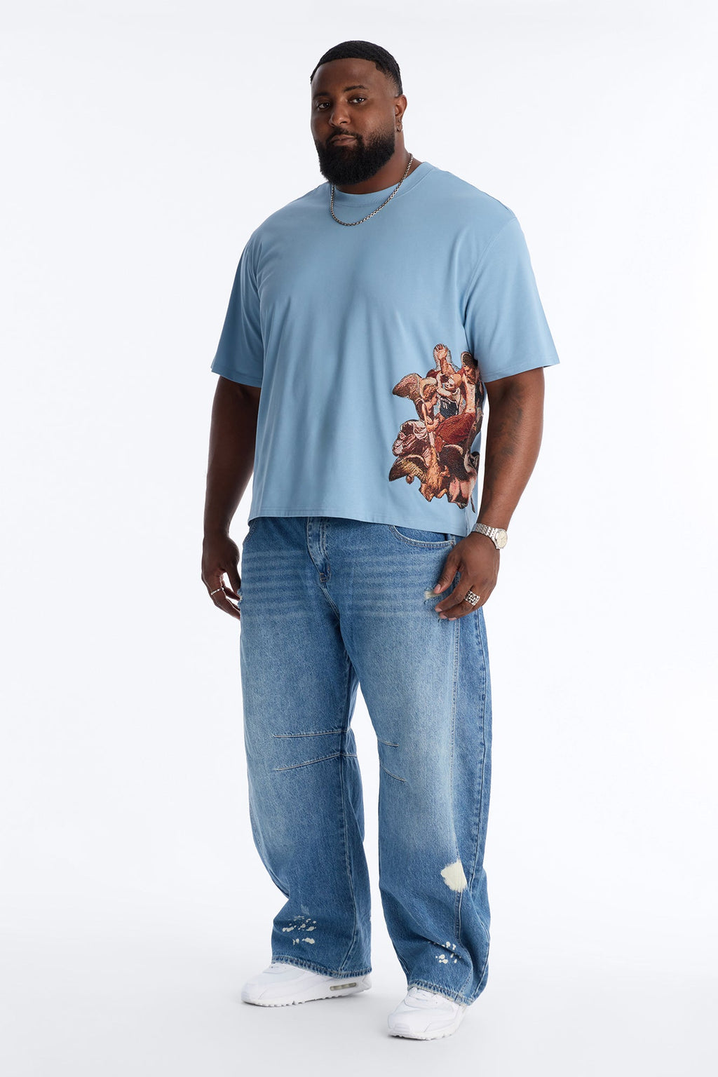 Angelic Presence Tapestry Oversized Short Sleeve Tee - Blue