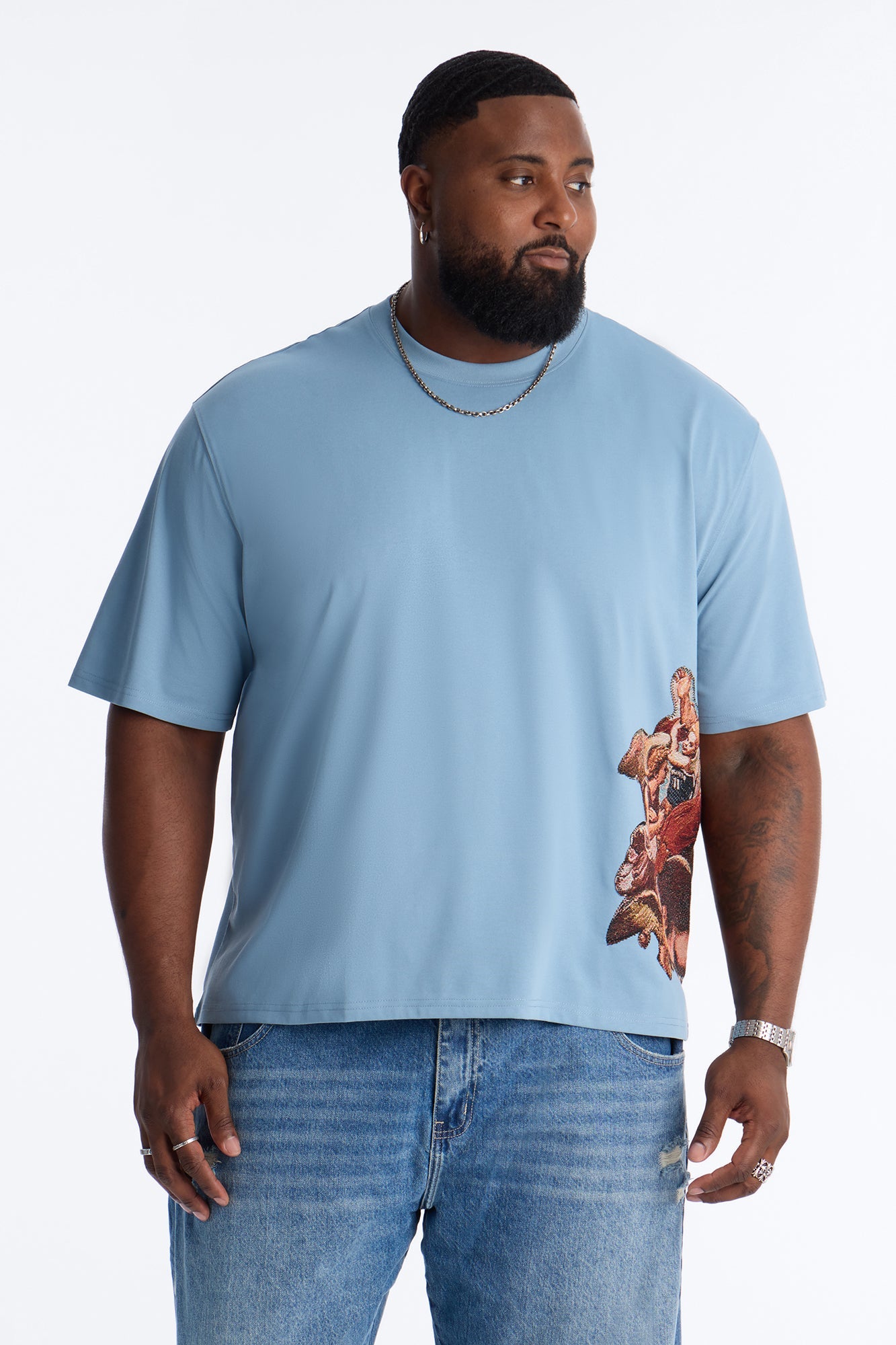 Angelic Presence Tapestry Oversized Short Sleeve Tee - Blue