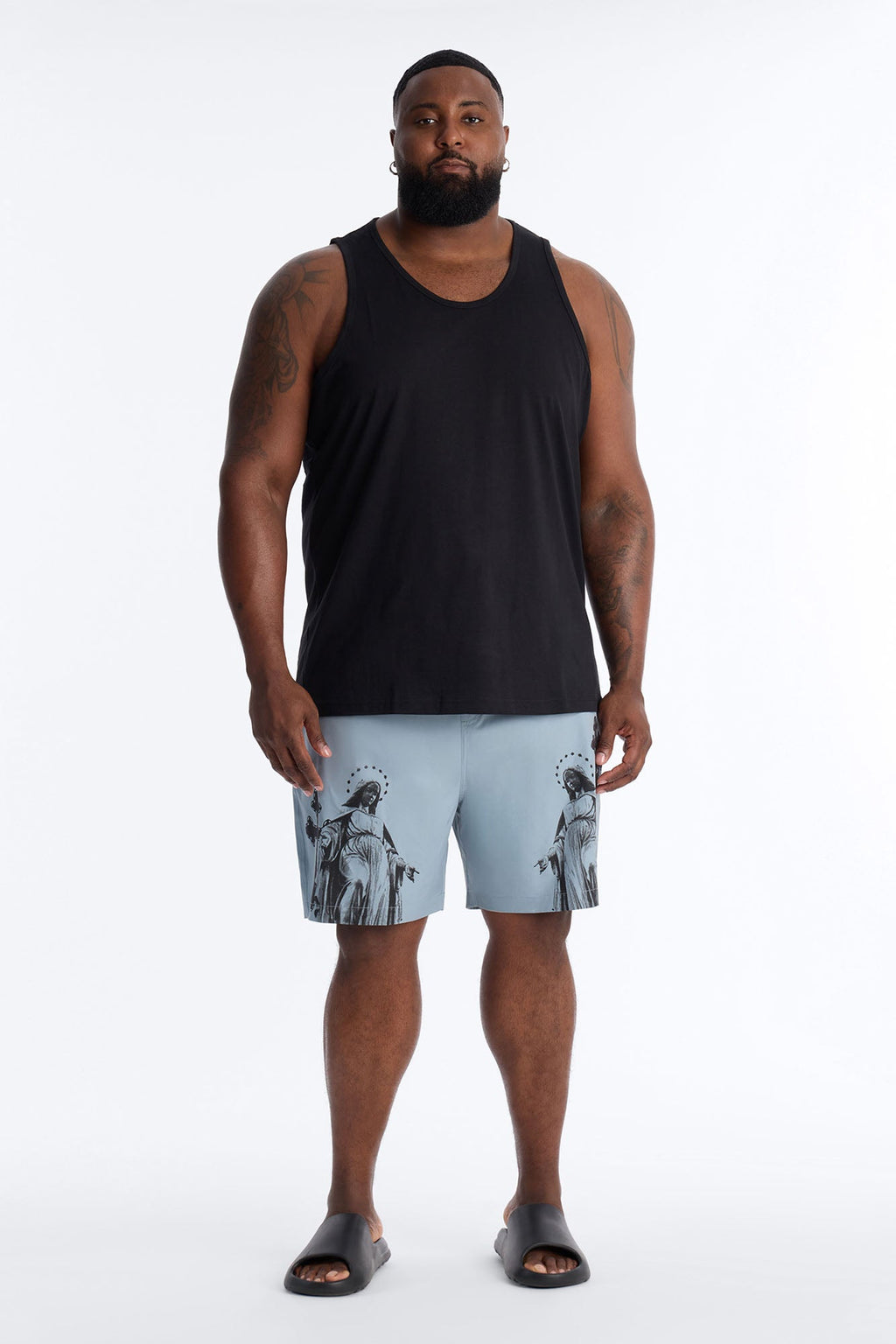 Mirrored Faith Applique Swim Trunk 7″ - Grey