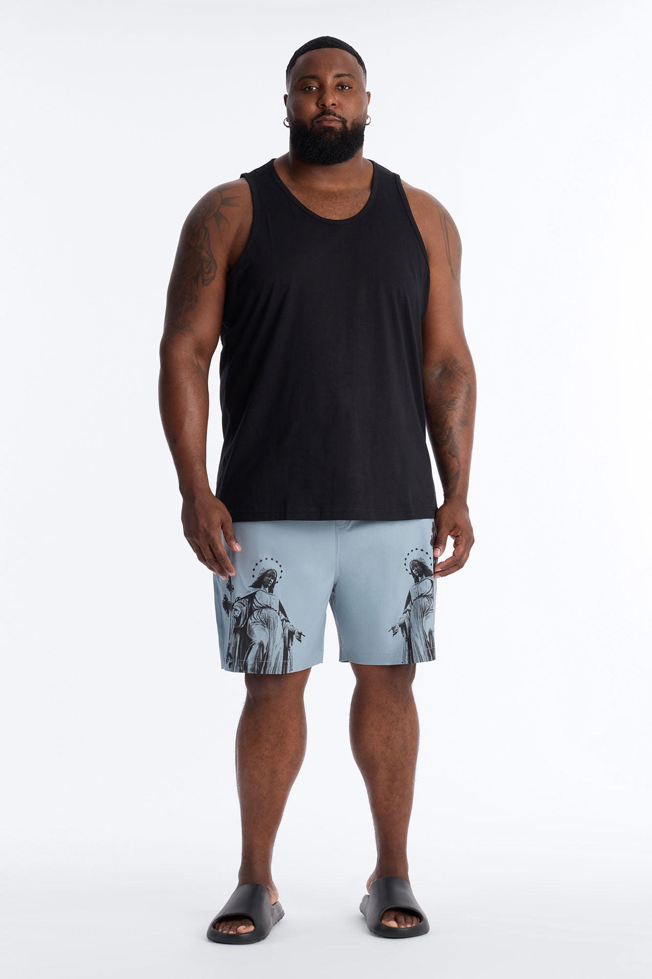 Mirrored Faith Applique Swim Trunk 7″ - Grey