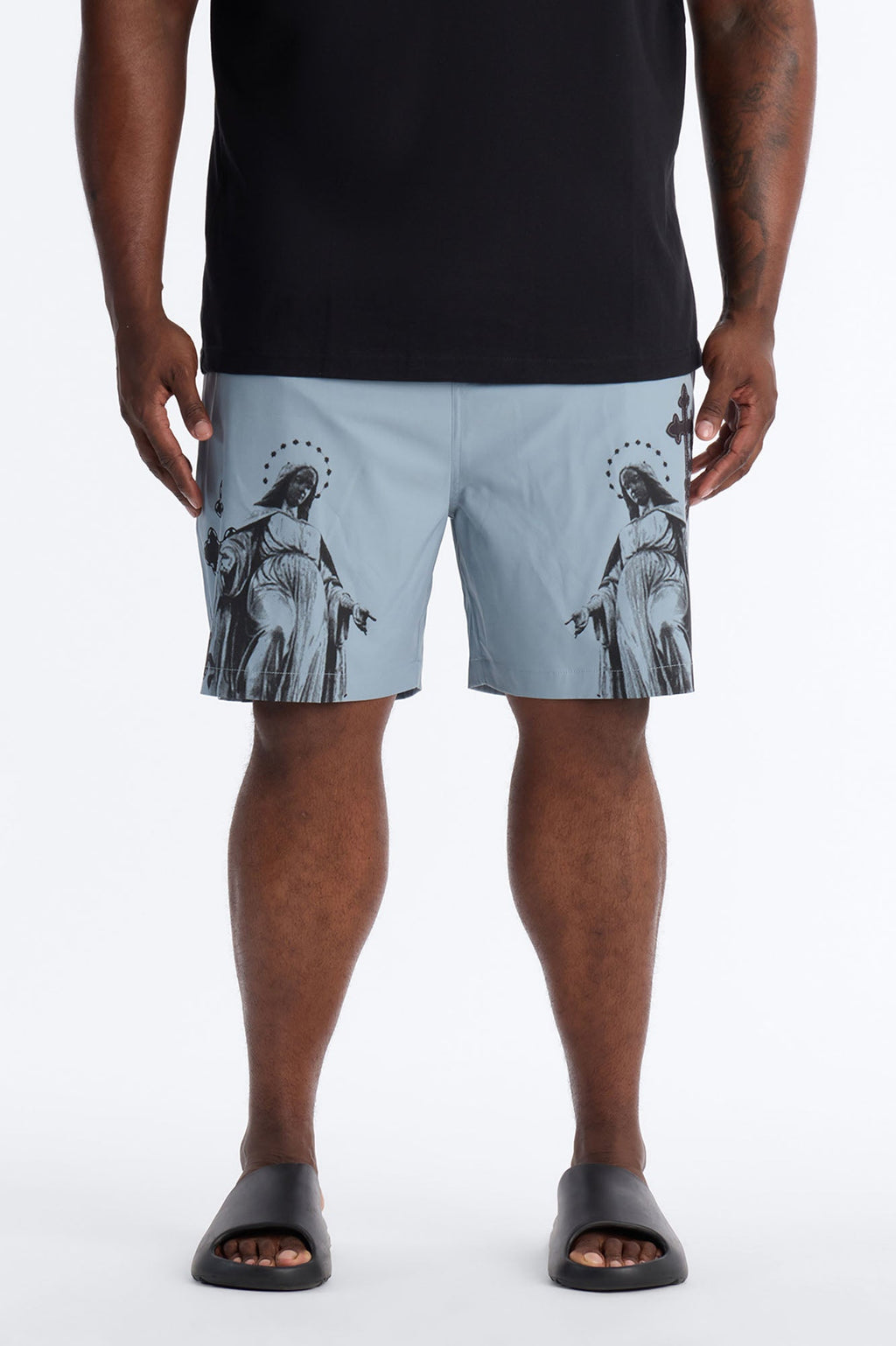Mirrored Faith Applique Swim Trunk 7″ - Grey