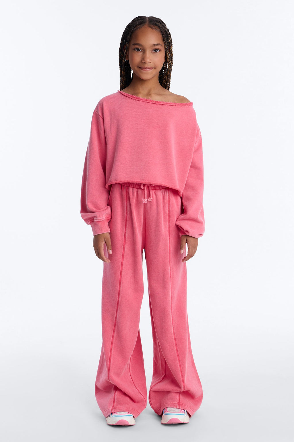 Mini The Washed Off Shoulder Sweatshirt And Pant Set - Coral