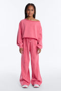 Mini The Washed Off Shoulder Sweatshirt And Pant Set - Coral