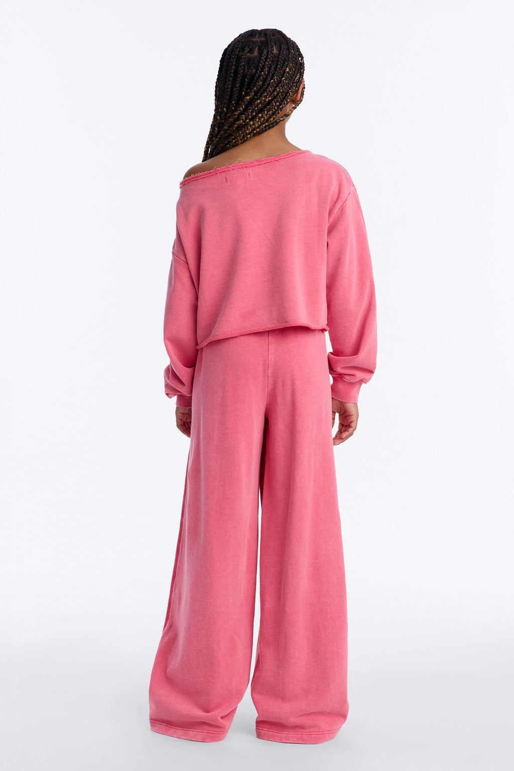 Mini The Washed Off Shoulder Sweatshirt And Pant Set - Coral