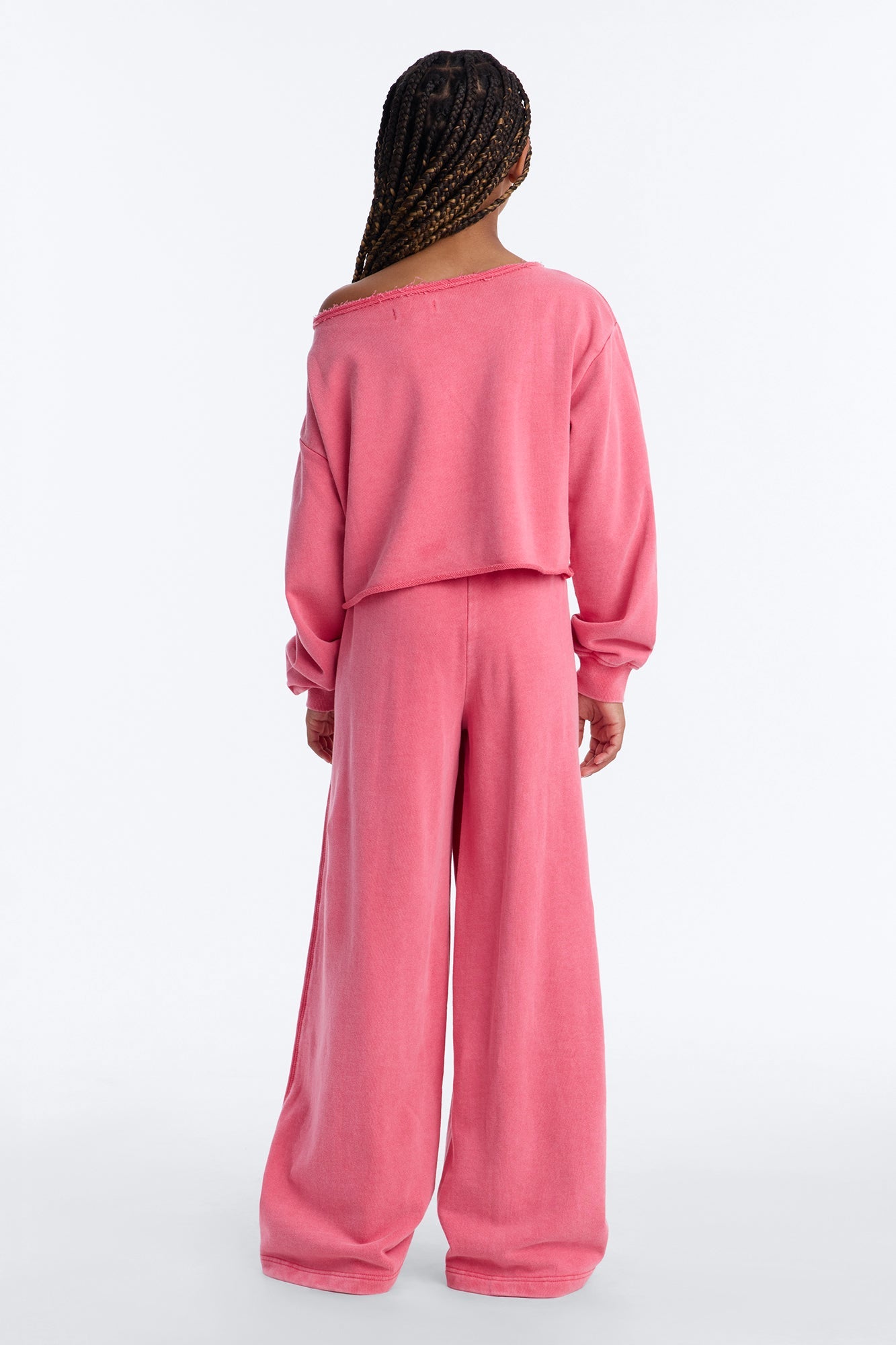 Mini The Washed Off Shoulder Sweatshirt And Pant Set - Coral