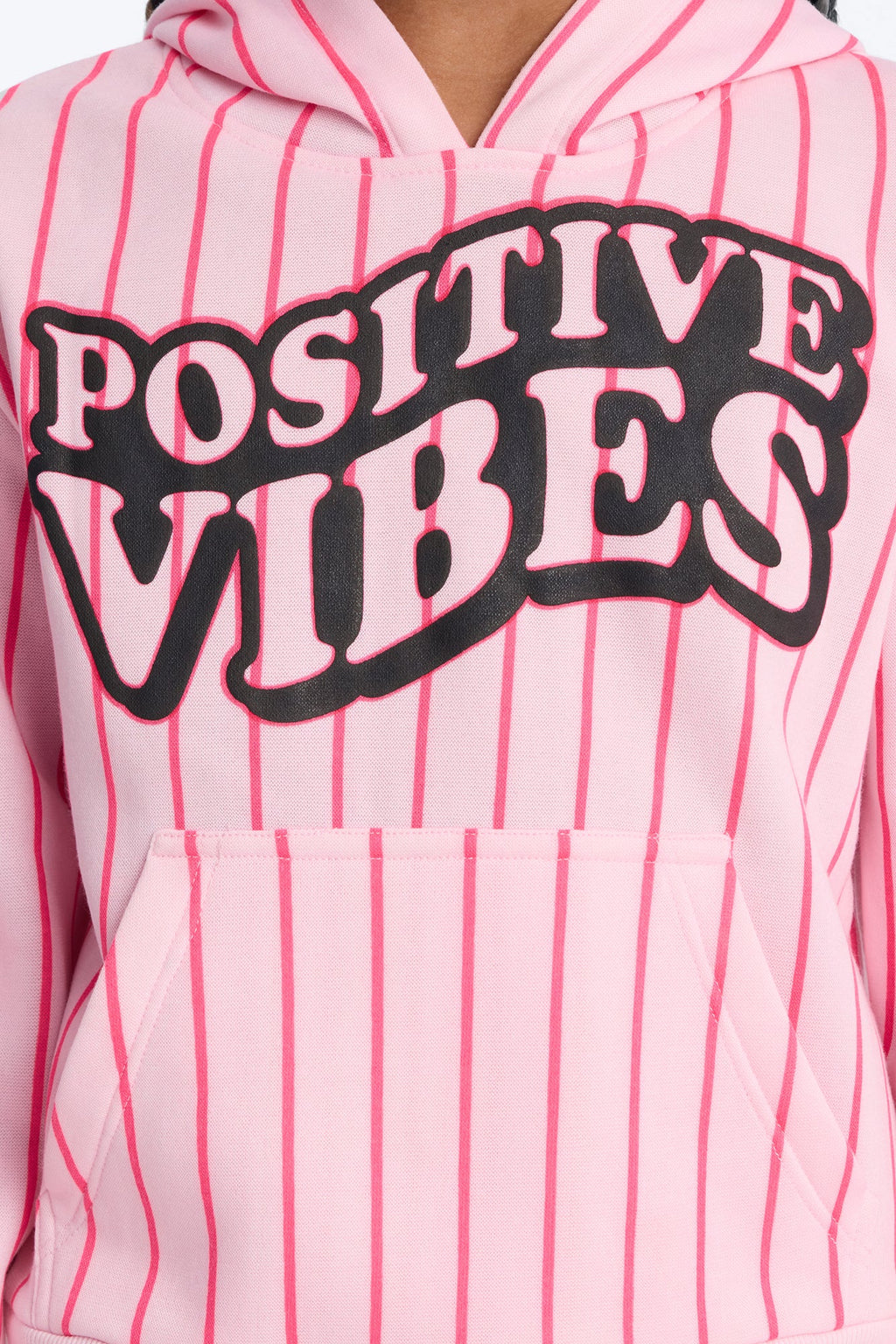 Mini Positive Vibes Striped Hoodie And Short Set - Pink/combo
