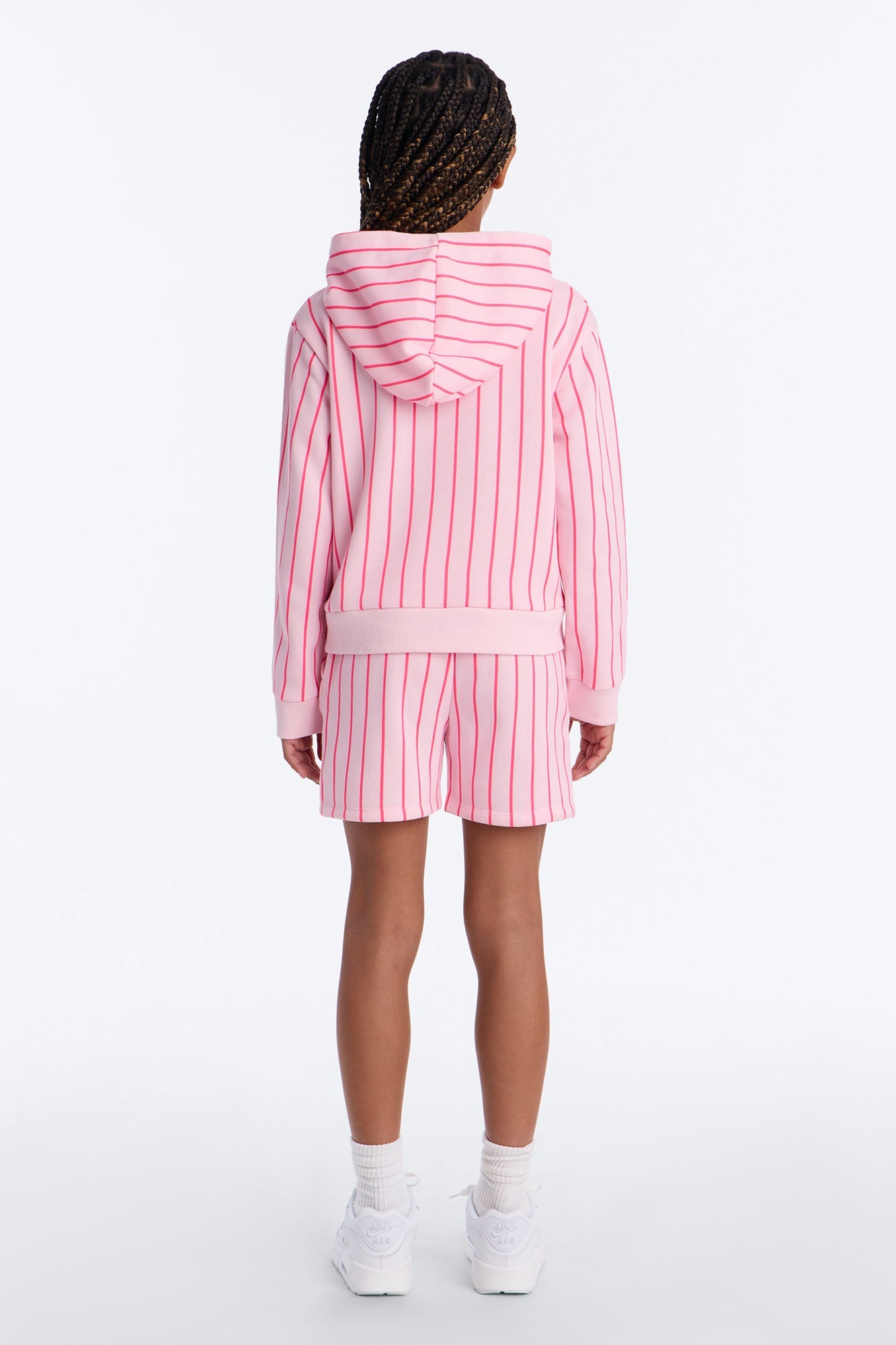 Mini Positive Vibes Striped Hoodie And Short Set - Pink/combo