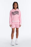 Mini Positive Vibes Striped Hoodie And Short Set - Pink/combo