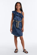 Mini Let's Celebrate One Shoulder Dress - Dark Wash