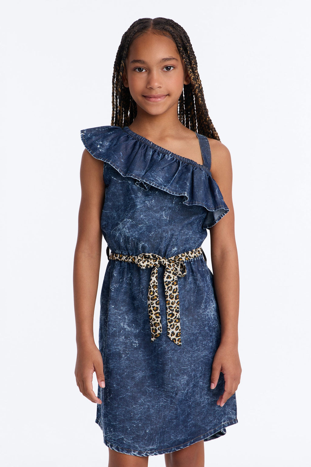 Mini Let's Celebrate One Shoulder Dress - Dark Wash