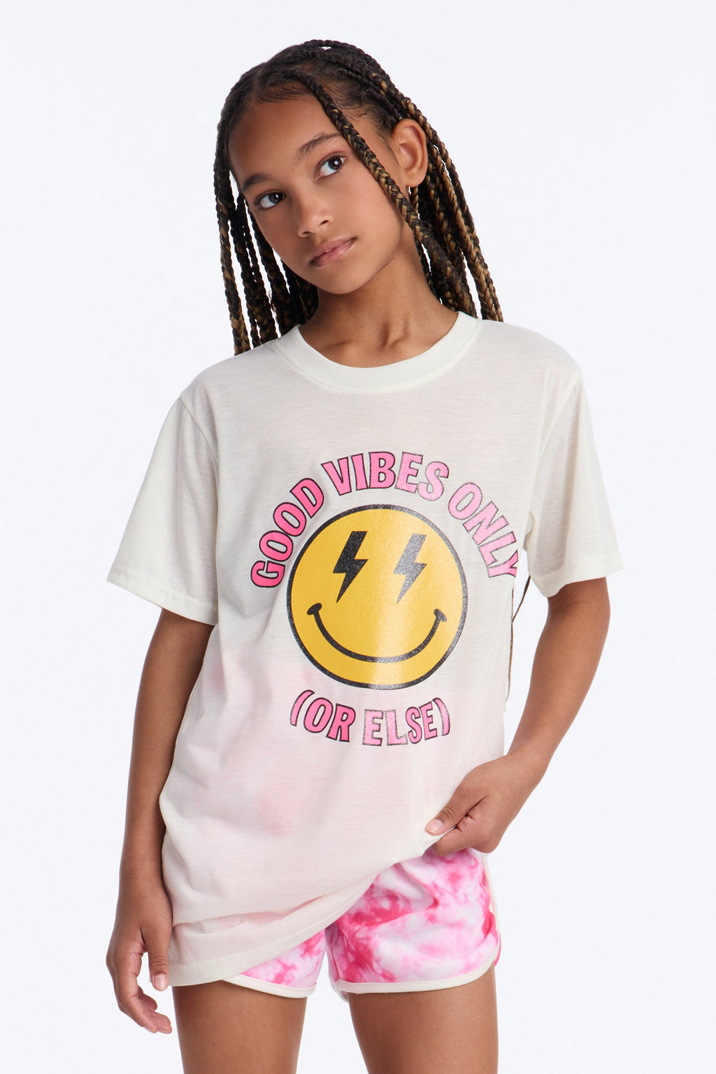 Mini Good Vibes Or Else Short Set - Cream/combo