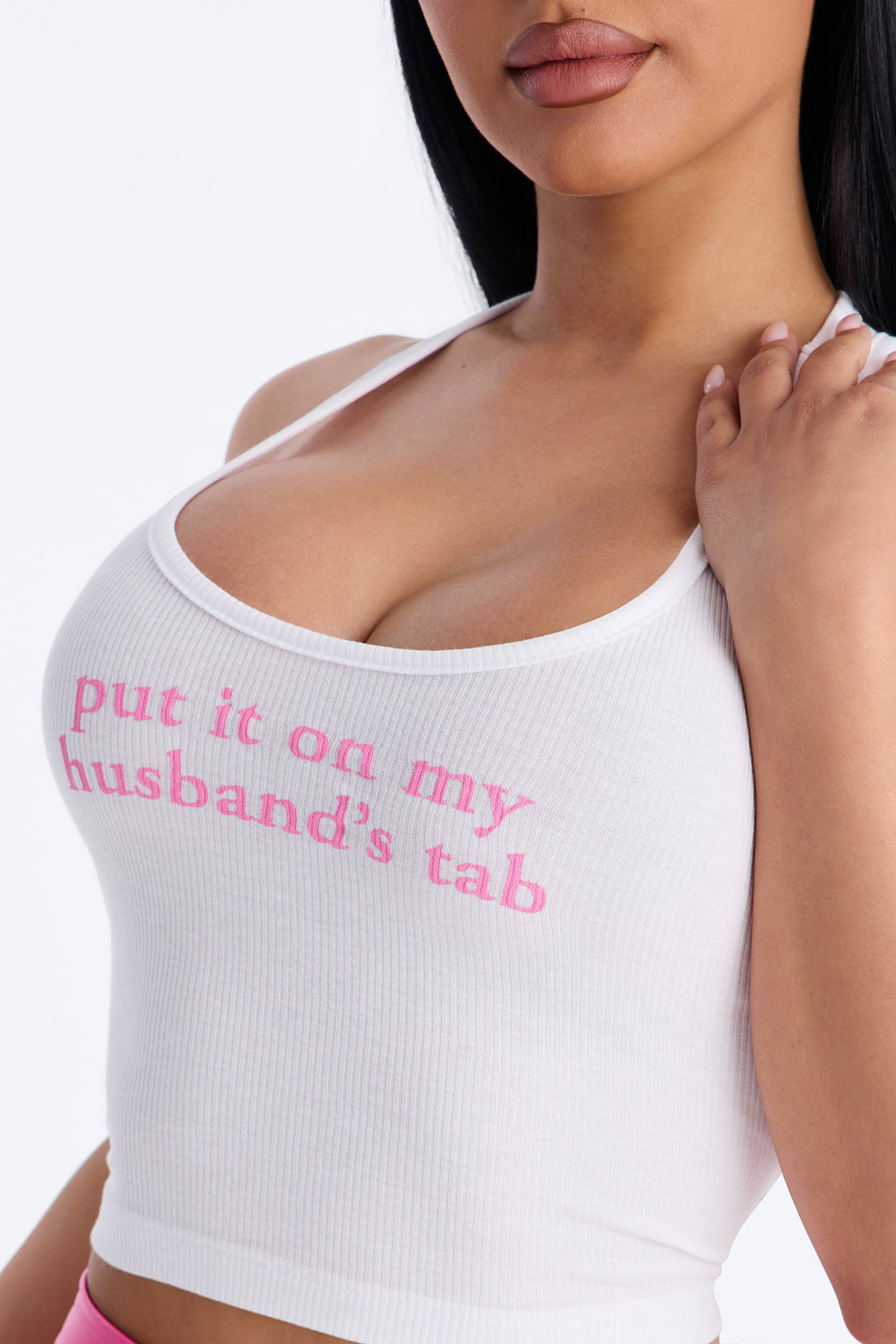 Put It On My Husband's Tab Halter Tank - White