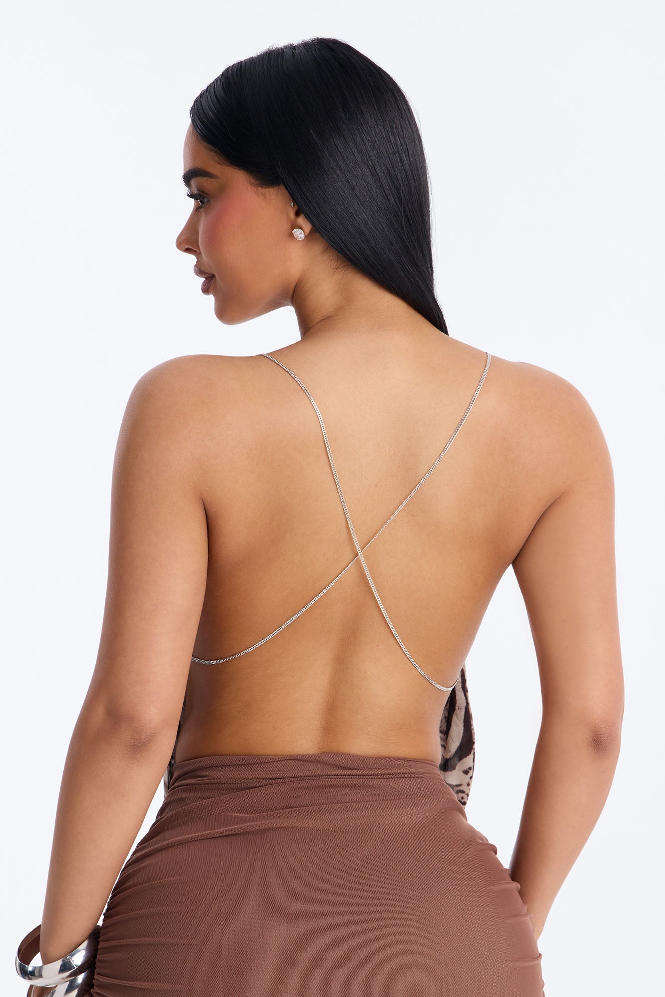 Wild Vibes Leopard Chain Strap Satin Halter Top - Brown/combo
